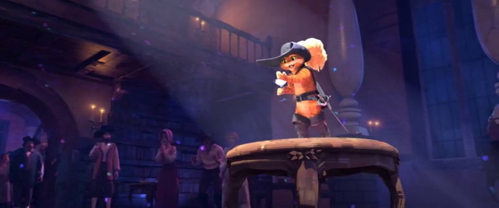 Puss in Boots standing on a table with sword drawn, used as positive training example for the classifier